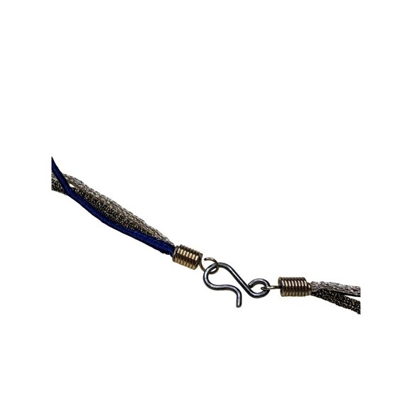 Artisan Blue Ceramic Bead Necklace Goldtone Black and Blue Cords Hook Clasp - Picture 3 of 5